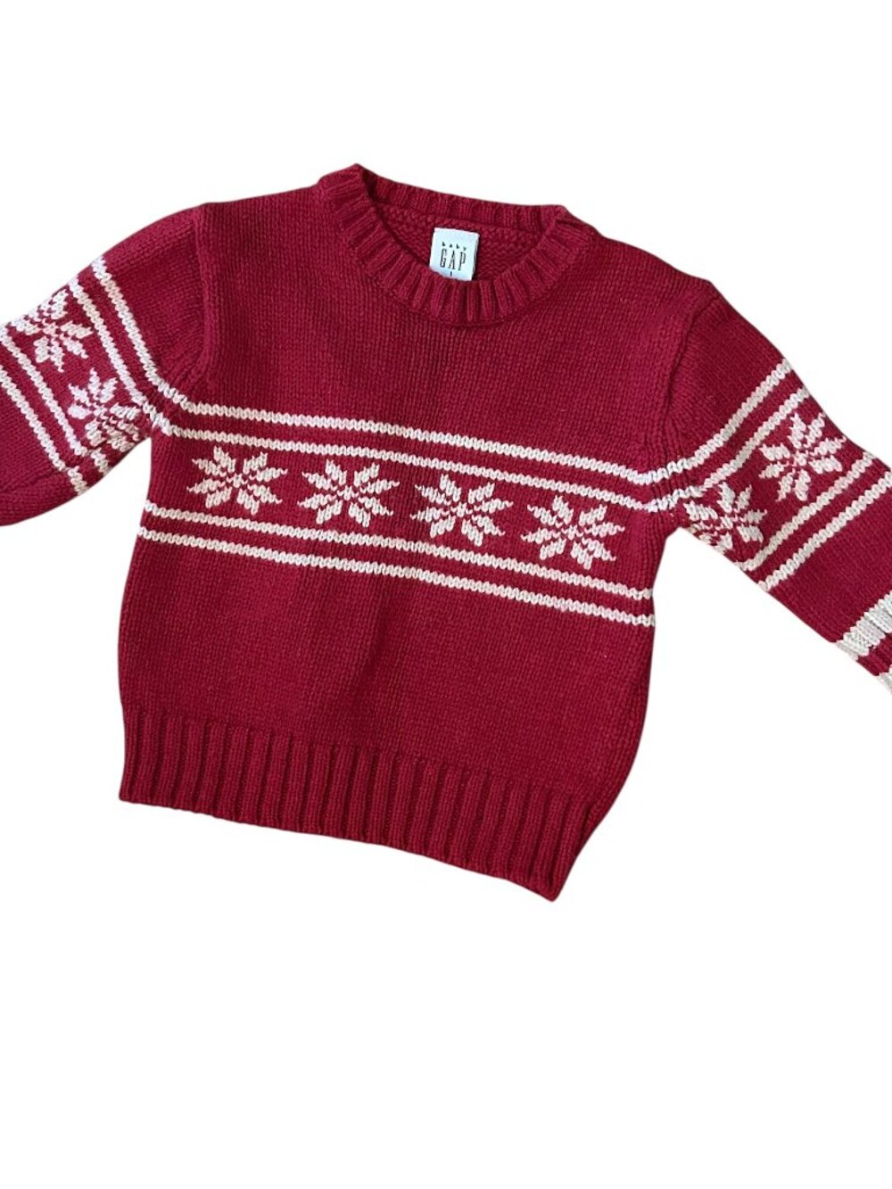 Vintage Y2K Baby Gap Red Snowflake Fair Isle Wool Blend Sweater Size 12-18 Month